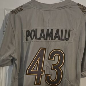 Gray Polamalu Jersey with Black and Gold Accents